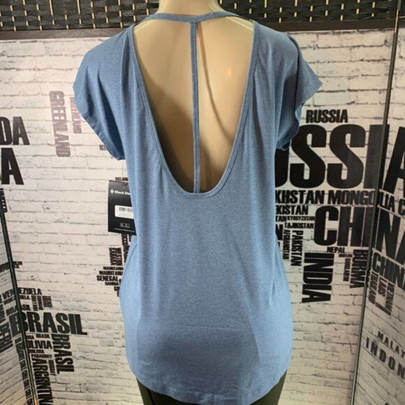 Black Diamond L Logo Steel Blue Scoop Neck Open Back Short Sleeve Pocket Tee - Picture 4 of 7